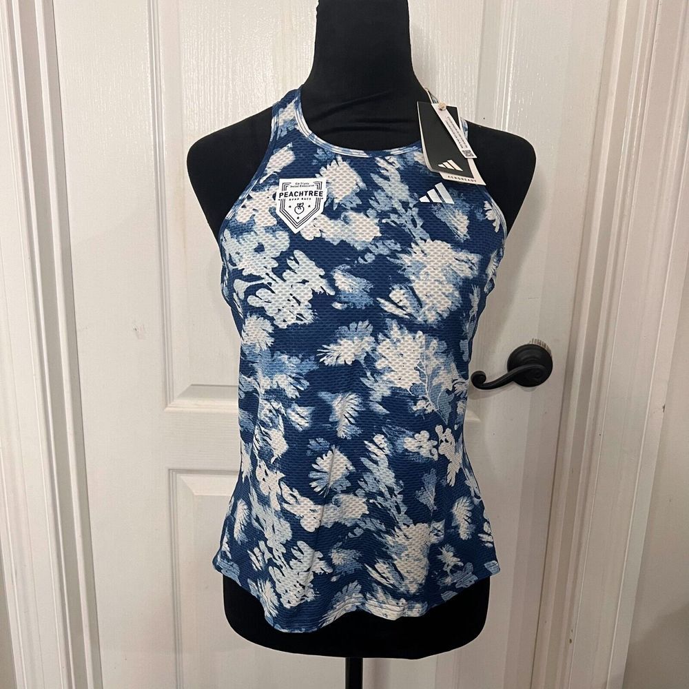 Adidas Aeroready Peachtree Road Race Tank Top Blue Floral Tie Dye Medium NEW